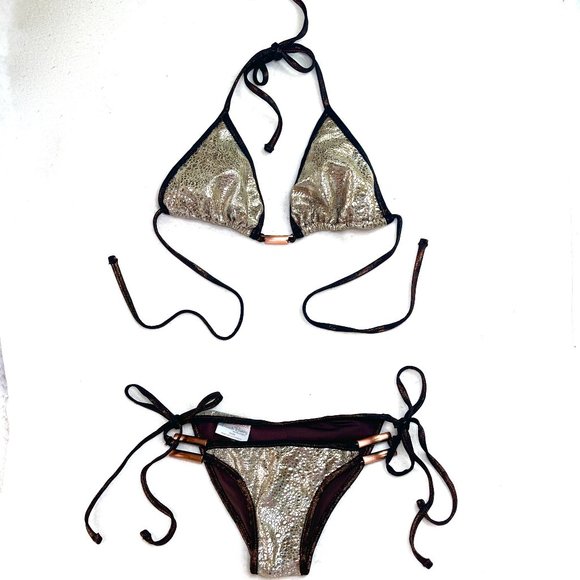 Beach Bunny Metallic Gold side tie 2 pc swimsuit - Picture 14 of 16